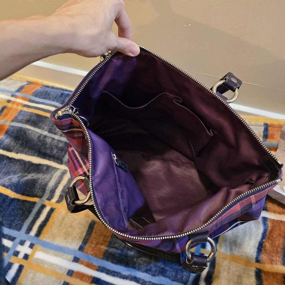 Coach Poppy Purple Plaid Tote Bag - Picture 3 of 5